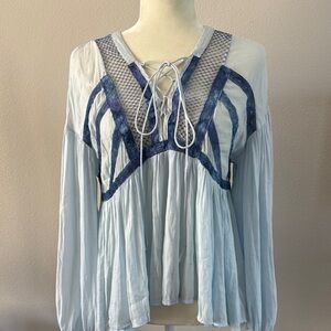 Free People Blue Lace-Up Women's Top